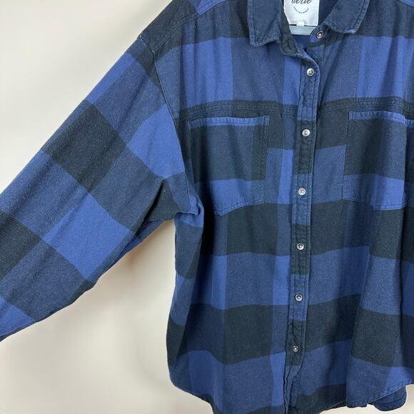 Aerie Oversized Plaid Flannel Shirt Womens XL Blue Black Button Up Cozy Granola - Picture 3 of 10